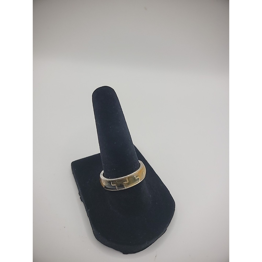 Vintage Ring Size 8 1/4" Band Silver Tone Green Yellow Asymmetrical Jewelry